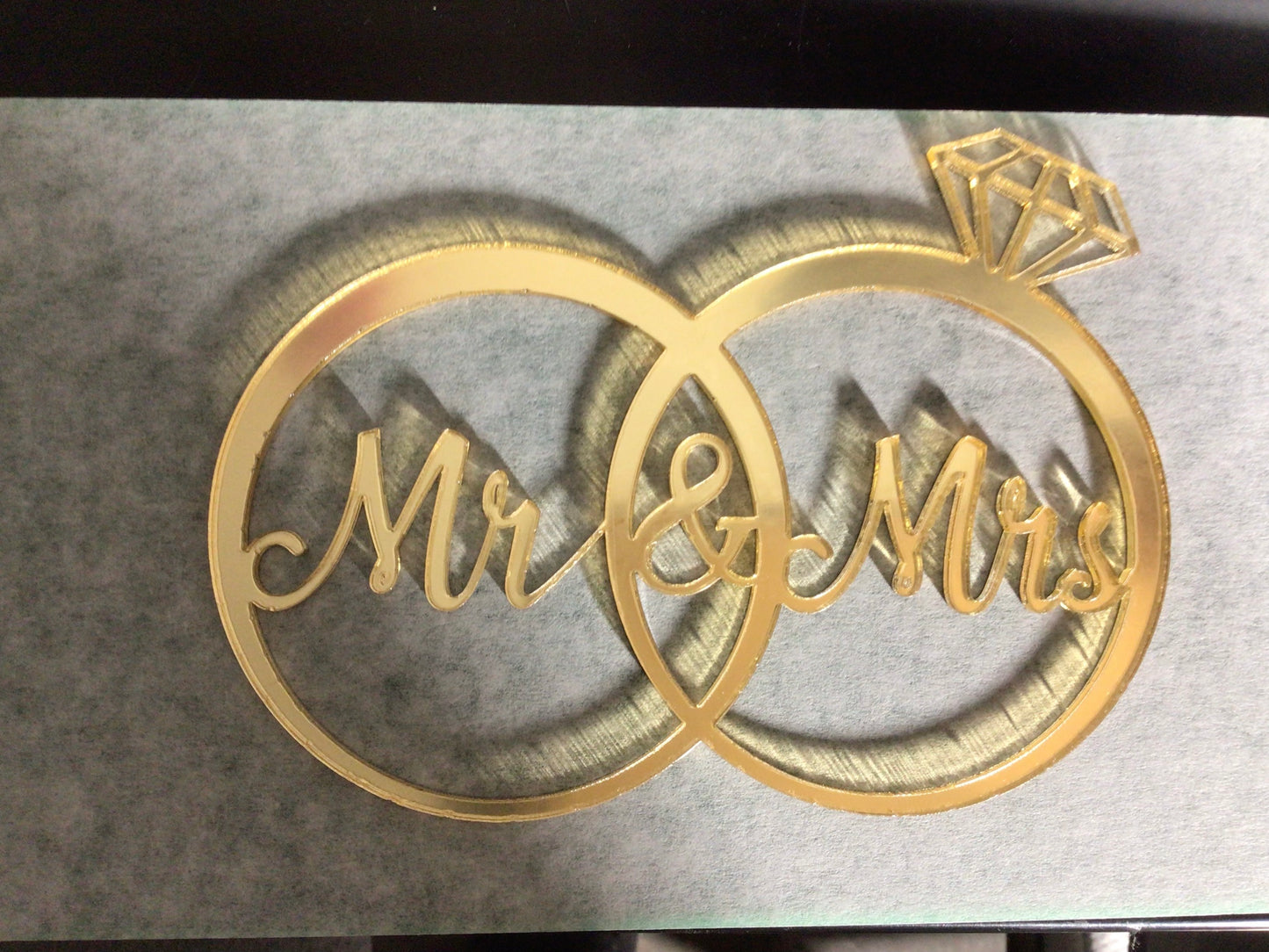Mr. & Mrs. Gold Mirror Acrylic Topper (Rings