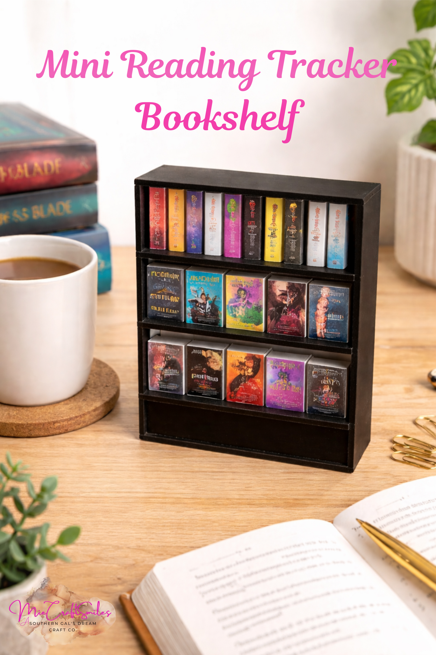 Mini Reading Tracker Bookshelf | 60 Tiny Books Included | Book Lover Gift